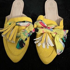 Vibrant Yellow Tassel Mules with Fringe